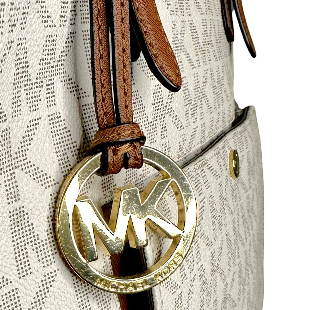 Michael Kors Vanilla MK Signature Logo Jet Set Tote Bag Brown Leather Straps NWT - Picture 8 of 13
